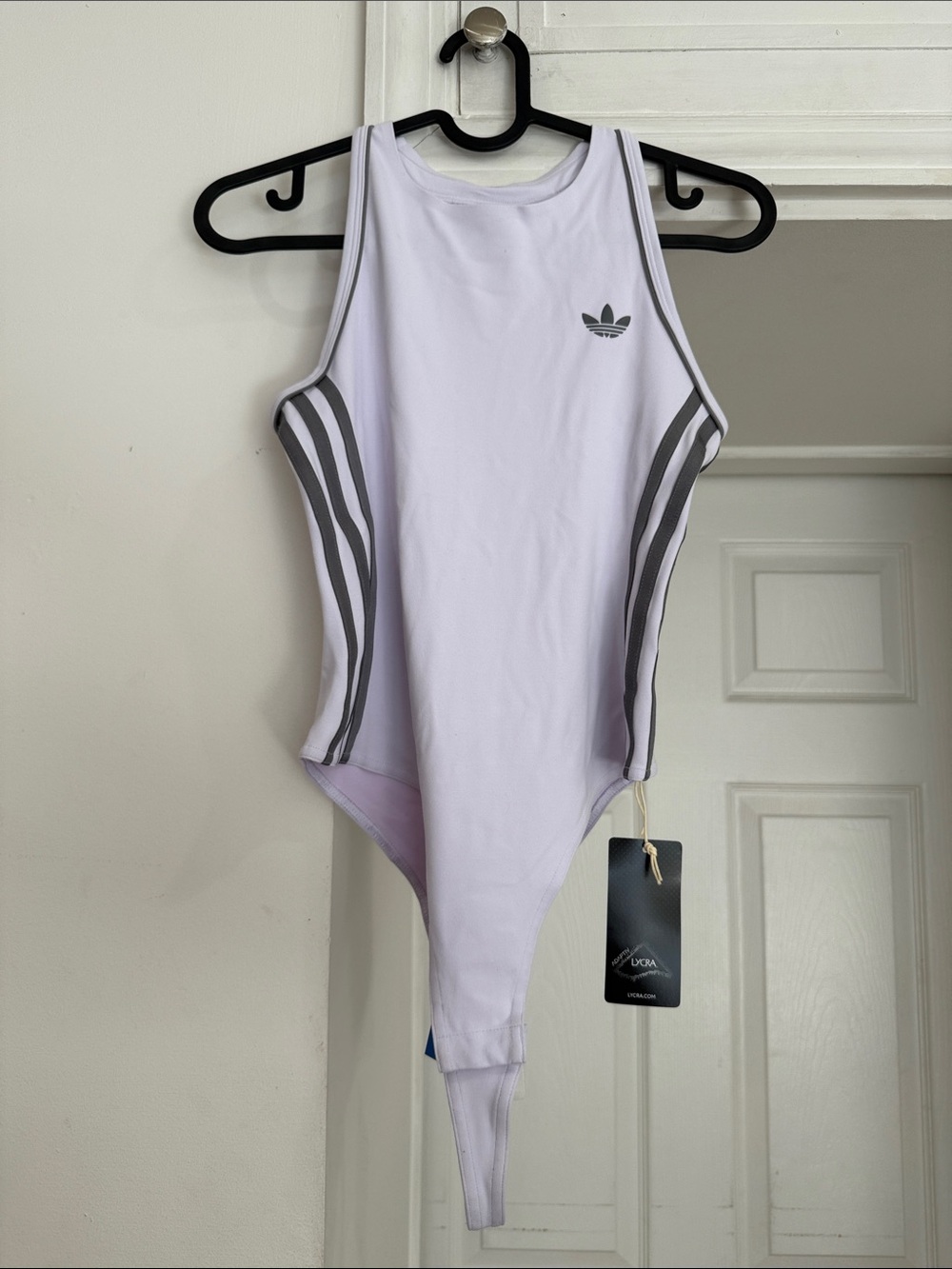 adidas Kids Lavender One-Piece with Gray Stripes